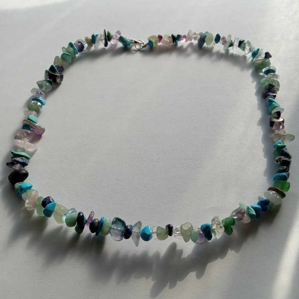 Assorted gemstone necklace 17 inches boho hippie western bohemian stonechip